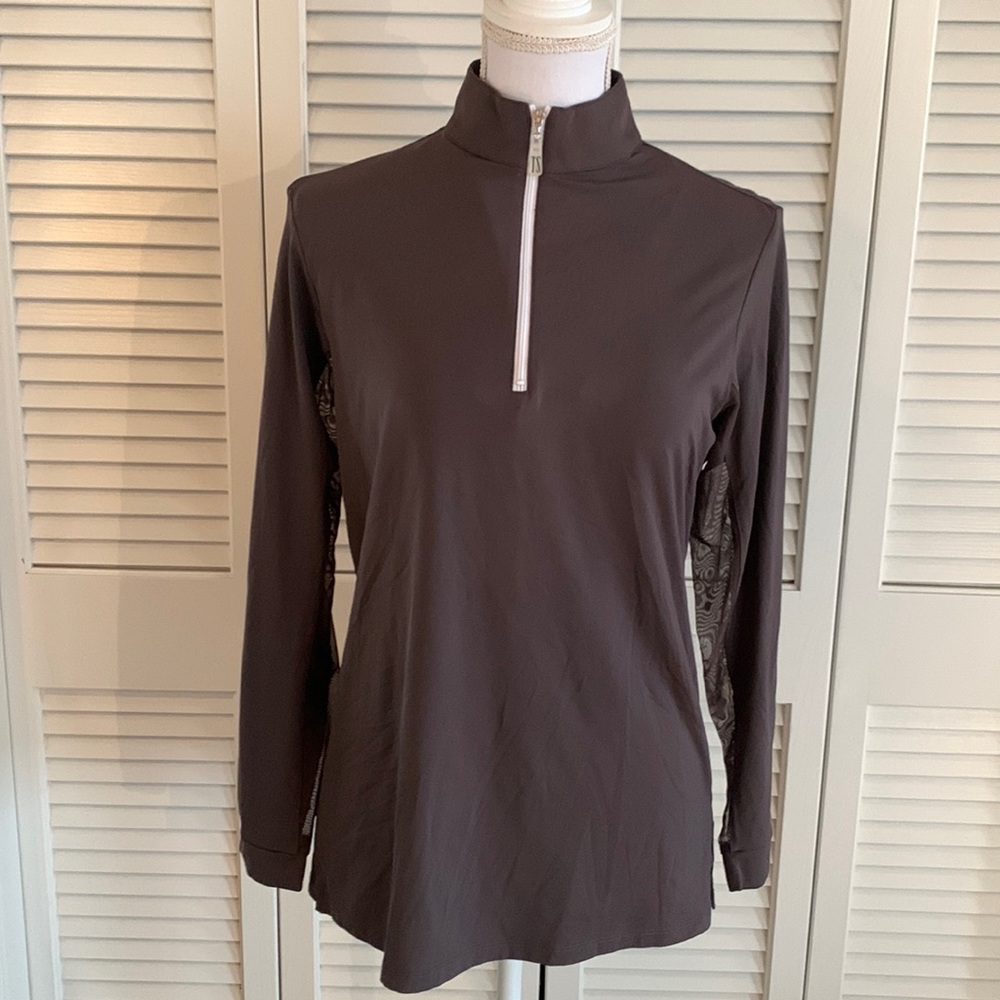 The Tailored Sportsman IceFil Zip Top Long Sleeve Shirt Taupe White Zipper Sz L